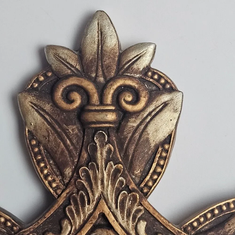 Ornate Wall Cross Fleur De Lis Gothic Gold Bronze Resin Religious Decor 14